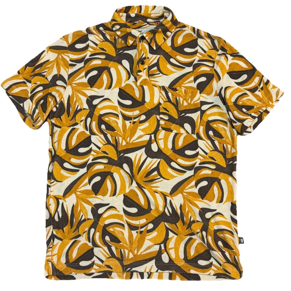 Howler Brothers‎ Plusherman Terry Polo Shirt Men's Medium Monstera Mash Citron